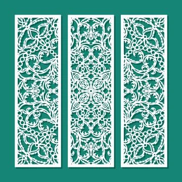 Set of decorative panels with a carved pattern.  Stock Illustration