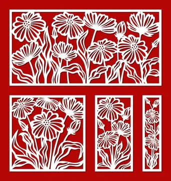 Set of decorative panels with a floral pattern.  Stock Illustration