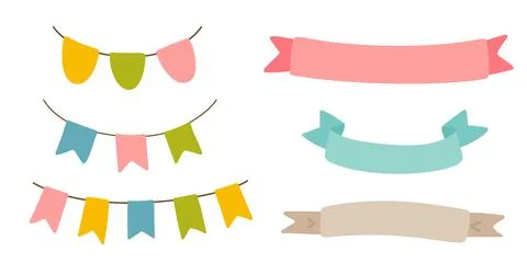 Set of decorative party string garland. Celebrate hanging colored flags, ri.. Stock Illustration