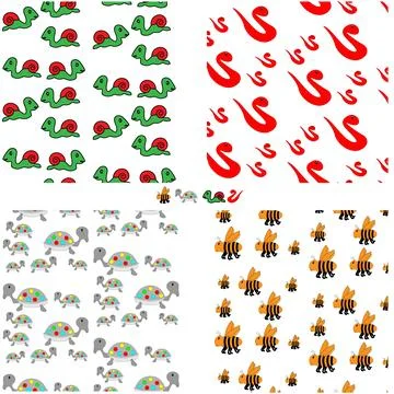 Set Decorative Pattern Animals snail bee snake turtle Seamless pattern イラスト素材