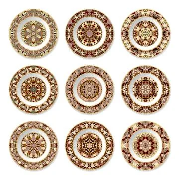 Set of decorative plates Stock Illustration