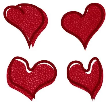 Set of decorative red hearts with leather texture on isolated background Stock Illustration