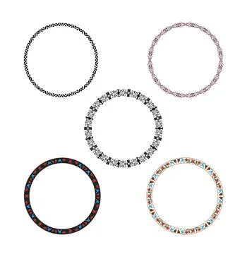 The set of decorative round frames with ethnic floral motifs. Folk ornaments. Stock Illustration