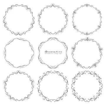 Set of decorative round frames vintage style. Vector illustration. Illustrazione stock