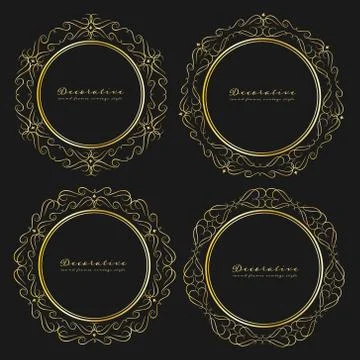 Set of decorative round frames vintage style. Vector illustration. Stock Illustration