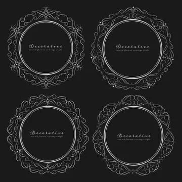 Set of decorative round frames vintage style. Vector illustration. Stock Illustration