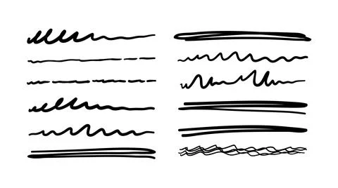 Set of decorative scribble lines in pen, pencil underline, vector doodle ha.. イラスト素材