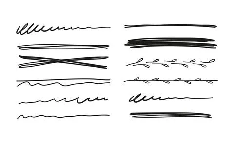 Set of decorative scribble lines in pen, pencil underline, vector doodle hand Stock Illustration