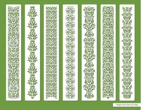 Set of decorative seamless borders with floral patterns.  Stock Illustration