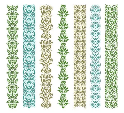Set of decorative seamless borders with floral patterns.  Stock Illustration