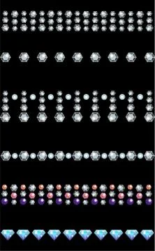 Set of decorative, seamless borders from shining multi-colored rhinestones Stock Illustration