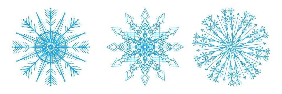 Set of Decorative Snowflakes, Vector Design. 库存插图