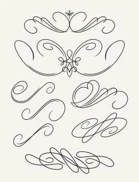 Set of decorative swirls elements, dividers, page decors. 스톡 일러스트