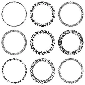 Set of decorative tribal openwork circle frames. Vector Stock Illustration