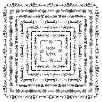 Set of decorative vector ethnic square frames and corner elements Stock Illustration