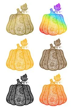 Set of decorative vector pumpkins of different colors. Autumn. Halloween. Stock Illustration