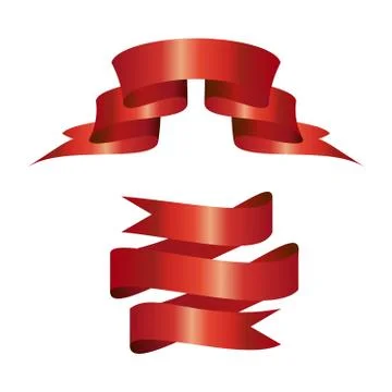 Set of decorative vector red silk ribbon banners isolated on white Stock Illustration