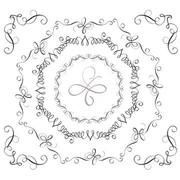 Set of decorative vintage frames and corners for design. Vector illustration 스톡 일러스트