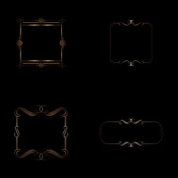 Set of Decorative Vintage Frames and Borders on Black Background, Gold Phot.. Ilustración de archivo