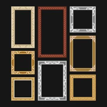 Set of decorative vintage traditional frames and borders collection on dark.. Illustrazione stock