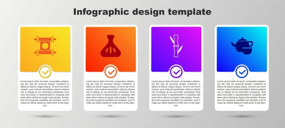Set Decree, paper, parchment, scroll, Dumpling, Bamboo and Chinese tea ceremony Illustrazione stock