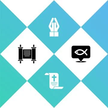 Set Decree, paper, parchment, scroll, , Hands in praying position and Christian Illustrazione stock