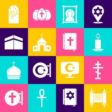 Set Decree, paper, parchment, scroll, Christian cross, Burning candle, icon Illustrazione stock