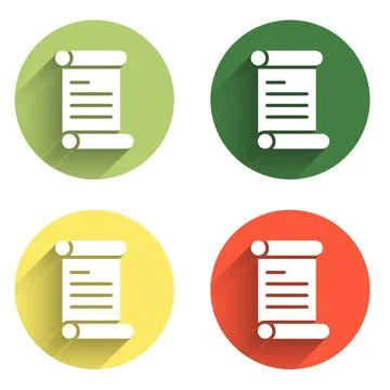 Set Decree, paper, parchment, scroll icon icon isolated with long shadow ba.. Stock Illustration