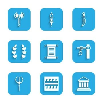 Set Decree, parchment, scroll, Ancient Greek pattern, Parthenon, Gallows Stock Illustration