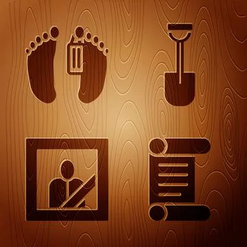 Set Decree, parchment, scroll, Dead body, Mourning photo frame and Shovel on  Stock Illustration