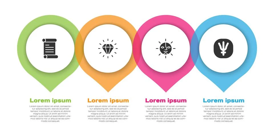 Set Decree, parchment, scroll, Diamond, Sun and Neptune planet. Business Illustrazione stock