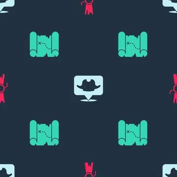 Set Decree, parchment, scroll, Location pirate and Pirate treasure map on Stock Illustration