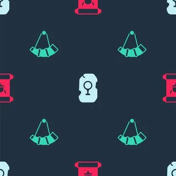 Set Decree, parchment, scroll, Magic rune and Hunting horn on seamless pattern Stock Illustration