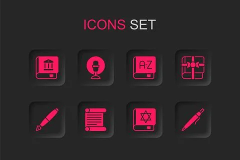 Set Decree, parchment, scroll, Microphone, Law book, Jewish torah, Book as .. Stock Illustration