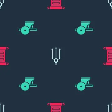 Set Decree, parchment, scroll, Neptune Trident and Ancient chariot on seamless Illustrazione stock