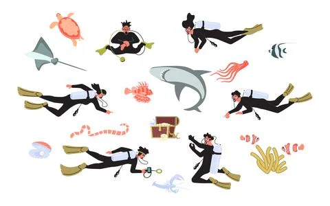 Set of deep and scuba diving Stock Illustration