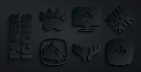 Set Deer antlers, Snowflake, Canada map, Canadian maple leaf,  and Bear paw f イラスト素材