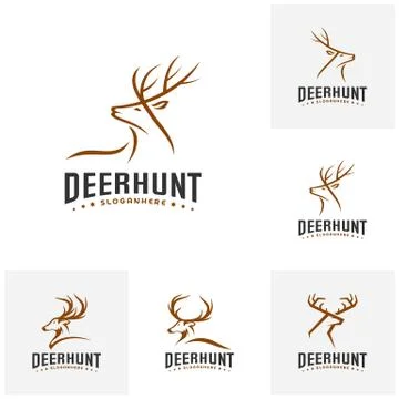 Set of Deer Hunt Logo template, Elegant Deer Head logo designs vector Stock Illustration