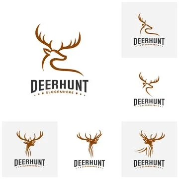 Set of Deer Hunt Logo template, Elegant Deer Head logo designs vector Stock Illustration