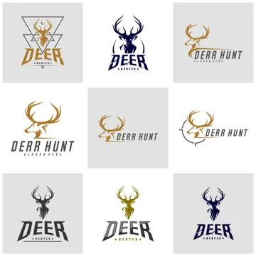 Set of Deer Hunt Logo template, Elegant Deer Head logo designs vector Stock Illustration