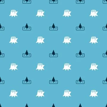 Set Deforestation and Tree stump on seamless pattern. Vector Stock Illustration