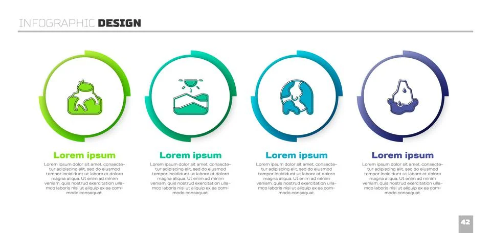 Set Deforestation, Drought, Global warming and Glacier melting. Business info Illustrazione stock