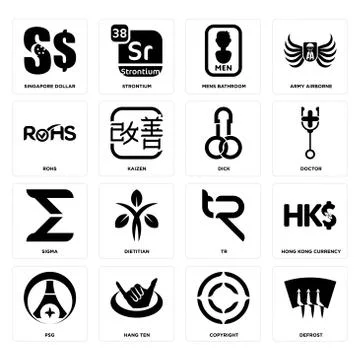 Set of defrost, copyright, psg, tr, sigma, dick, rohs, mens bathroom, singapo Free Stock Illustration