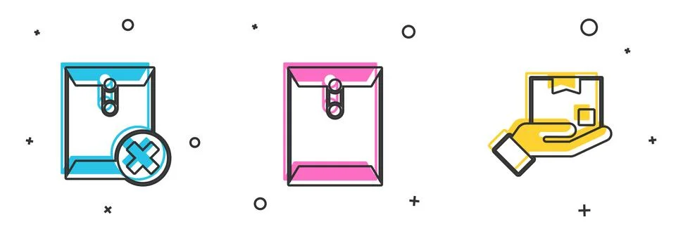 Set Delete envelope, Envelope and Delivery hand with box icon. Vector Stock Illustration