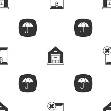 Set Delete envelope, Warehouse and Delivery package with umbrella on seamless Stock Illustration