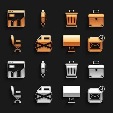 Set Delete file document, Briefcase, Envelope, Computer monitor, Office chair 스톡 일러스트