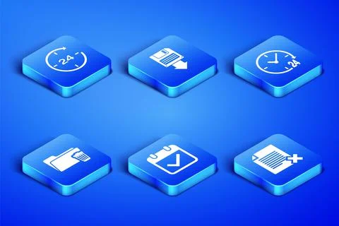 Set Delete file document, Clock 24 hours, Calendar with check mark, folder, F Stock Illustration