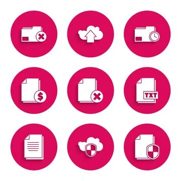 Set Delete file document, Cloud and shield, Document protection concept, TX.. Illustrazione stock