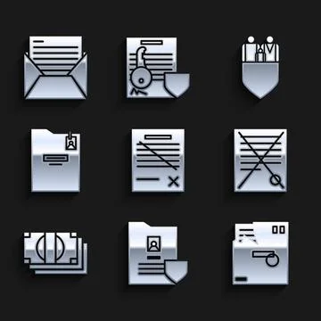 Set Delete file document Document with shield Ordered envelope Stacks paper m Stock Illustration