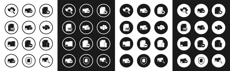 Set Delete file document, Document folder with clock, PDF, Search cloud com.. Stock Illustration